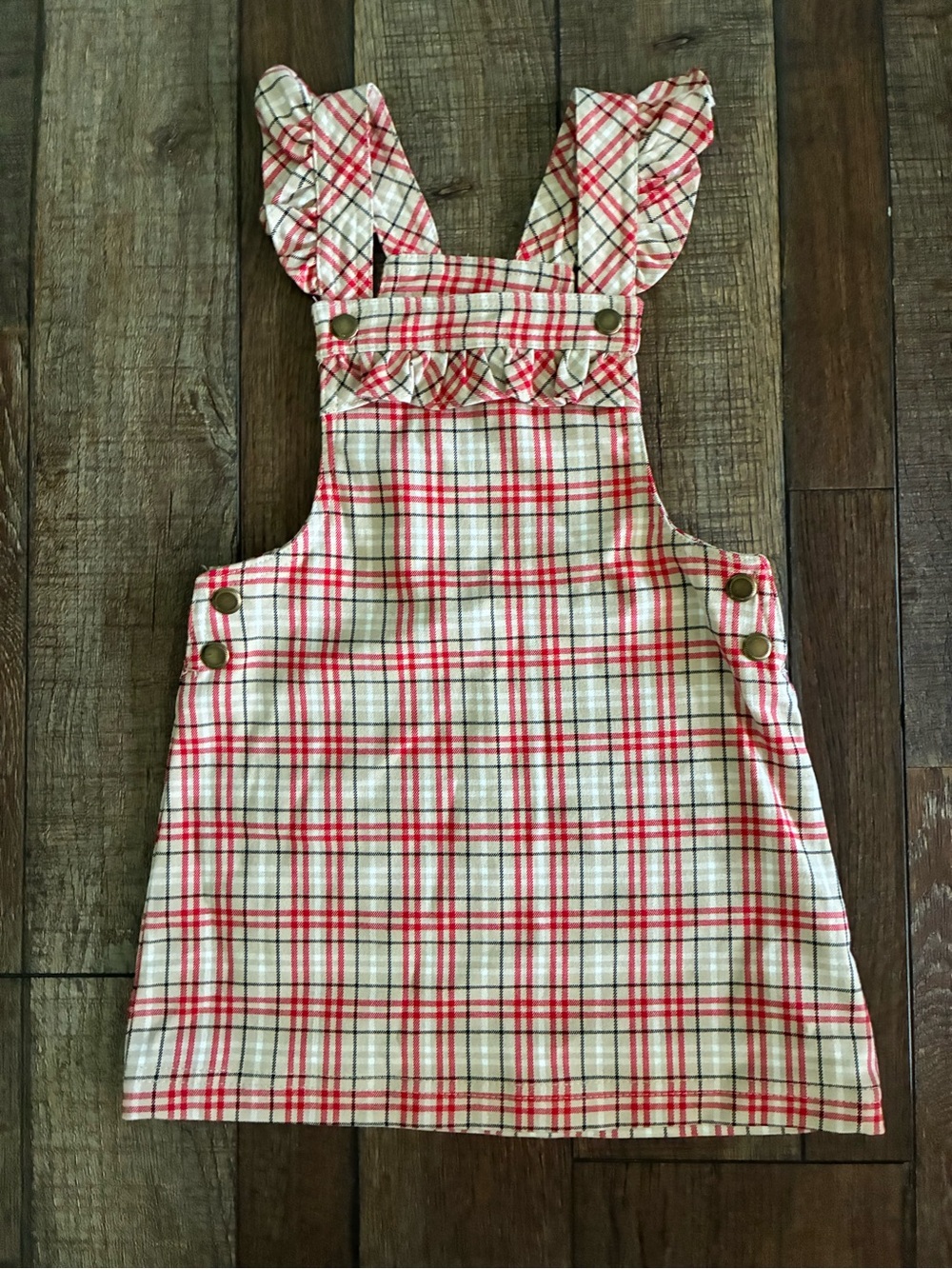Max Studio Cream and Red Plaid Pinafore Skirt Jumper sz 4T nwt
